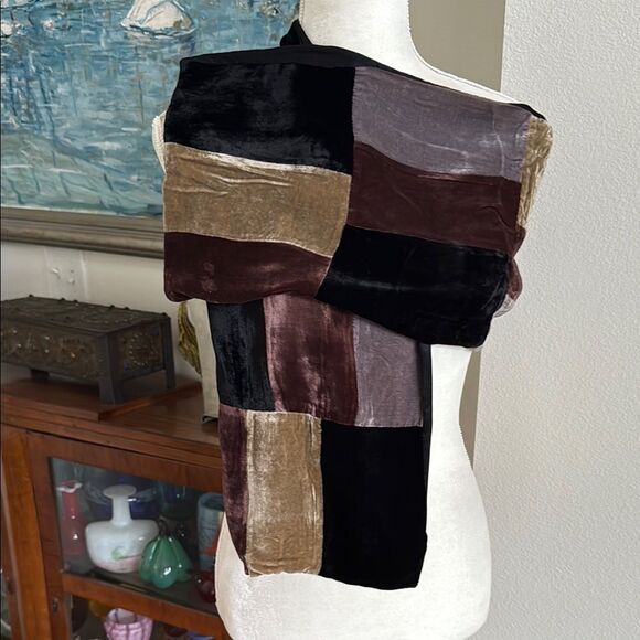 Vintage velvet color block scarf - Picture 1 of 5